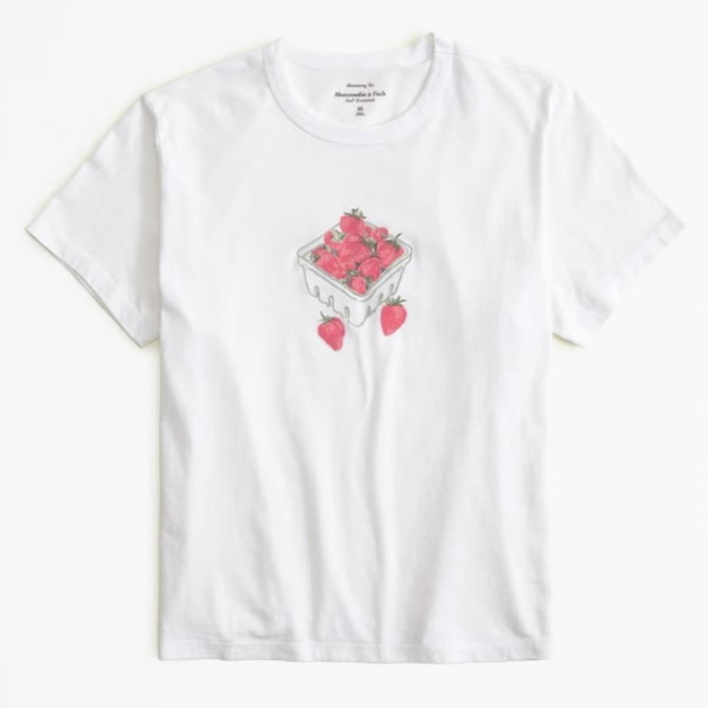 Abercrombie & Fitch White Tee with Strawberry Design